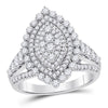 14kt White Gold Womens Round Diamond Marquise Cluster Bridal Wedding Engagement Ring 1-3/4 Cttw