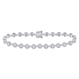 14kt White Gold Womens Round Diamond Halo Cluster Tennis Bracelet 2.00 Cttw