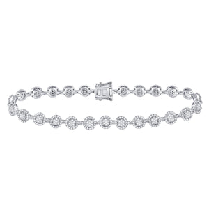 14kt White Gold Womens Round Diamond Halo Cluster Tennis Bracelet 2.00 Cttw