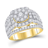 14kt Yellow Gold Womens Round Diamond Cluster Bridal Wedding Engagement Ring 3.00 Cttw