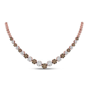14kt Rose Gold Womens Round Brown Diamond Cocktail Cluster Necklace 5.00 Cttw