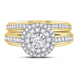 14kt Yellow Gold Womens Round Diamond Bridal Wedding Engagement Ring Band Set 1/2 Cttw
