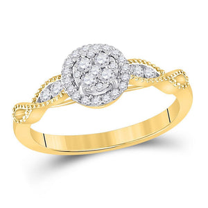 14kt Yellow Gold Womens Round Diamond Fashion Cluster Halo Ring 1/3 Cttw