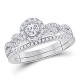 14kt White Gold Womens Round Diamond Bridal Wedding Engagement Ring Band Set 7/8 Cttw
