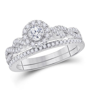 14kt White Gold Womens Round Diamond Bridal Wedding Engagement Ring Band Set 7/8 Cttw