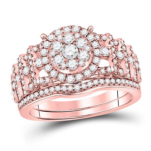 14kt Rose Gold Womens Round Diamond Bridal Wedding Engagement Ring Band Set 1.00 Cttw