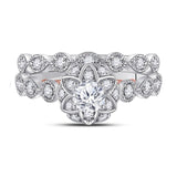 14kt Two-tone Gold Womens Round Diamond Lotus Bridal Wedding Ring Band Set 3/4 (Certified)