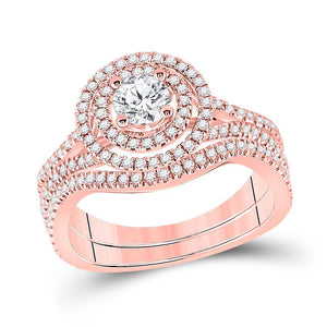 14kt Rose Gold Womens Round Diamond Bridal Wedding Engagement Ring Band Set 1.00 Cttw (Certified)