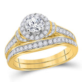 14kt Yellow Gold Womens Round Diamond Bridal Wedding Engagement Ring Band Set 1.00 Cttw