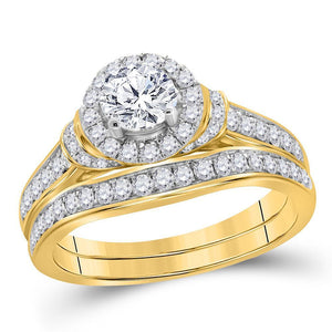 14kt Yellow Gold Womens Round Diamond Bridal Wedding Engagement Ring Band Set 1.00 Cttw