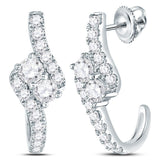 14kt White Gold Womens Round Diamond Dangle 2-stone Earrings 2.00 Cttw (Certified)