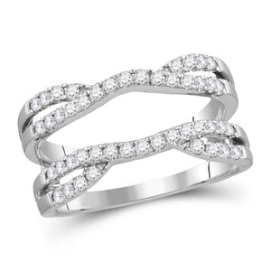 14kt White Gold Womens Round Diamond Wrap Ring Guard Enhancer 1/2 Cttw