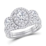 14kt White Gold Womens Oval Diamond Bridal Wedding Engagement Ring Band Set 1-1/2 Cttw (Certified)