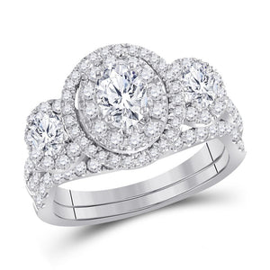 14kt White Gold Womens Oval Diamond Bridal Wedding Engagement Ring Band Set 1-1/2 Cttw (Certified)