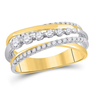14kt Yellow Gold Womens Round Diamond Graduated Crossover Band Ring 1/2 Cttw