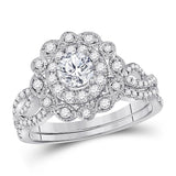 14kt White Gold Womens Round Diamond Bridal Wedding Engagement Ring Band Set 1.00 Cttw (Certified)