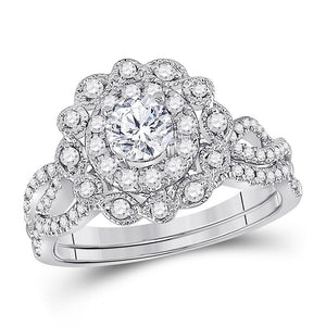 14kt White Gold Womens Round Diamond Bridal Wedding Engagement Ring Band Set 1.00 Cttw (Certified)