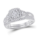 14kt White Gold Womens Princess Diamond Bridal Wedding Engagement Ring Band Set 3/4 Cttw