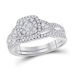 14kt White Gold Womens Princess Diamond Bridal Wedding Engagement Ring Band Set 3/4 Cttw