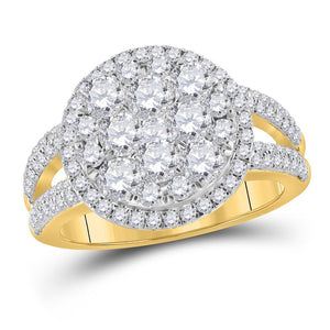 14kt Yellow Gold Womens Round Diamond Right Hand Cluster Ring 1-3/4 Cttw