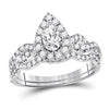 14kt White Gold Womens Pear Diamond Bridal Wedding Engagement Ring Band Set 1.00 Cttw (Certified)