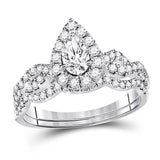 14kt White Gold Womens Pear Diamond Bridal Wedding Engagement Ring Band Set 1.00 Cttw (Certified)