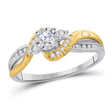 14kt Two-tone Gold Womens Round Diamond 3-stone Bridal Wedding Engagement Ring 1/4 Cttw