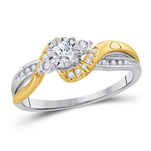 14kt Two-tone Gold Womens Round Diamond 3-stone Bridal Wedding Engagement Ring 1/4 Cttw