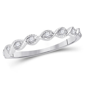 14kt White Gold Womens Round Diamond Twist Stackable Band Ring 1/10 Cttw
