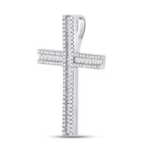 14kt White Gold Womens Baguette Diamond Religious Cross Pendant 7/8 Cttw