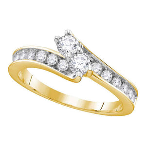 14kt Yellow Gold Womens Round Diamond 2-stone Bridal Wedding Engagement Ring 1-1/2 Cttw (Certified)