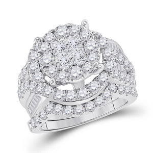 14kt White Gold Womens Princess Diamond Bridal Wedding Engagement Ring Band Set 3.00 Cttw