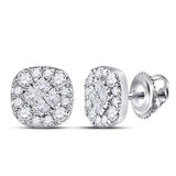 14kt White Gold Womens Princess Diamond Fashion Cluster Earrings 1/4 Cttw