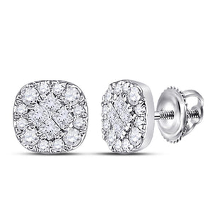 14kt White Gold Womens Princess Diamond Fashion Cluster Earrings 1/4 Cttw