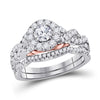 14kt Two-tone Gold Womens Round Diamond Bridal Wedding Engagement Ring Band Set 1.00 Cttw (Certified)