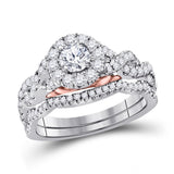 14kt Two-tone Gold Womens Round Diamond Bridal Wedding Engagement Ring Band Set 1.00 Cttw (Certified)