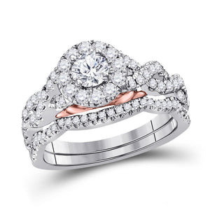 14kt Two-tone Gold Womens Round Diamond Bridal Wedding Engagement Ring Band Set 1.00 Cttw (Certified)