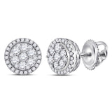 14kt White Gold Womens Round Diamond Flower Halo Cluster Earrings 1/2 Cttw