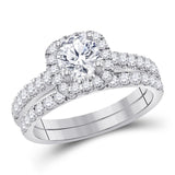 14kt White Gold Womens Round Diamond Bridal Wedding Engagement Ring Band Set 1-1/2 Cttw (Certified)