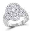 14kt White Gold Womens Round Diamond Right Hand Cluster Oval Ring 1-1/2 Cttw