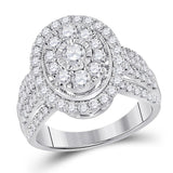 14kt White Gold Womens Round Diamond Right Hand Cluster Oval Ring 1-1/2 Cttw
