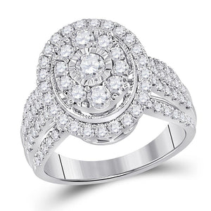14kt White Gold Womens Round Diamond Right Hand Cluster Oval Ring 1-1/2 Cttw