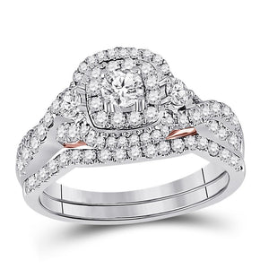 14kt Two-tone Gold Womens Round Diamond Bridal Wedding Engagement Ring Band Set 1.00 Cttw (Certified)
