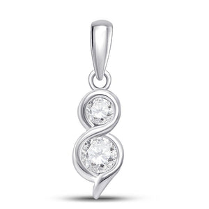 14kt White Gold Womens Round Diamond 2-stone Pendant 5/8 Cttw