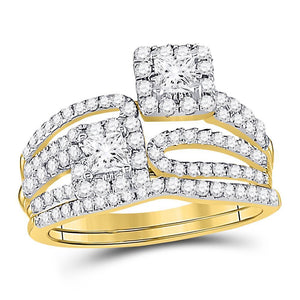 14kt Yellow Gold Womens Princess Diamond Bridal Wedding Engagement Ring Band Set 1.00 Cttw