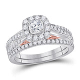 14kt Two-tone Gold Womens Round Diamond Bridal Wedding Engagement Ring Band Set 1.00 Cttw (Certified)