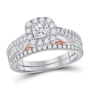 14kt Two-tone Gold Womens Round Diamond Bridal Wedding Engagement Ring Band Set 1.00 Cttw (Certified)