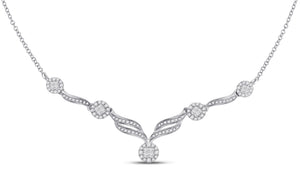 14kt White Gold Womens Princess Diamond Cocktail Cluster Necklace 1.00 Cttw