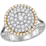 14kt Two-tone Gold Womens Round Diamond Right Hand Cocktail Ring 1-3/8 Cttw
