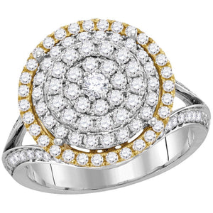 14kt Two-tone Gold Womens Round Diamond Right Hand Cocktail Ring 1-3/8 Cttw
